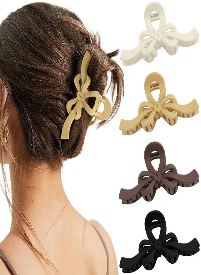 CUBACO 4 PCS Bow Hair Clips Bow Claw Clip for Women Large Hair Claw Clips for Thin Thick Hair Cute Hair Bows Clip for Women Girls Strong Hold Vintage Hair Styling Accessories (White,Khaki,Brown,Black) - Image 1